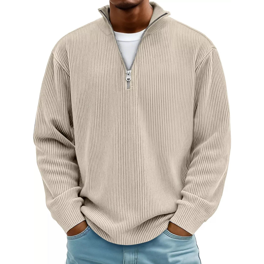 Men’s Full Size Quarter-Zip Long Sleeve Sweatshirt Plus Khaki / S Apparel and Accessories
