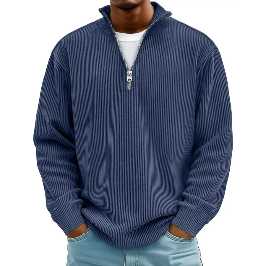 Men’s Full Size Quarter-Zip Long Sleeve Sweatshirt Plus Navy / S Apparel and Accessories