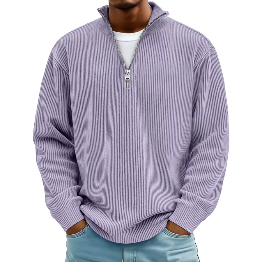 Men’s Full Size Quarter-Zip Long Sleeve Sweatshirt Plus Purple / S Apparel and Accessories