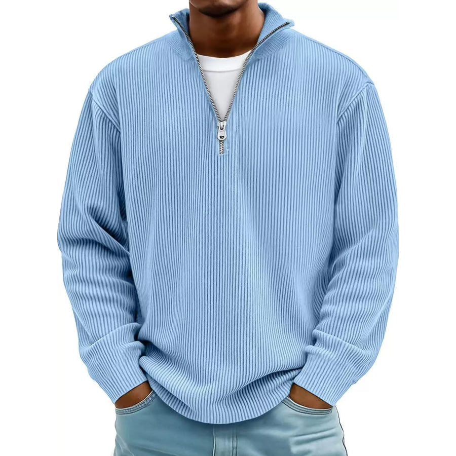 Men’s Full Size Quarter-Zip Long Sleeve Sweatshirt Plus Sky Blue / S Apparel and Accessories