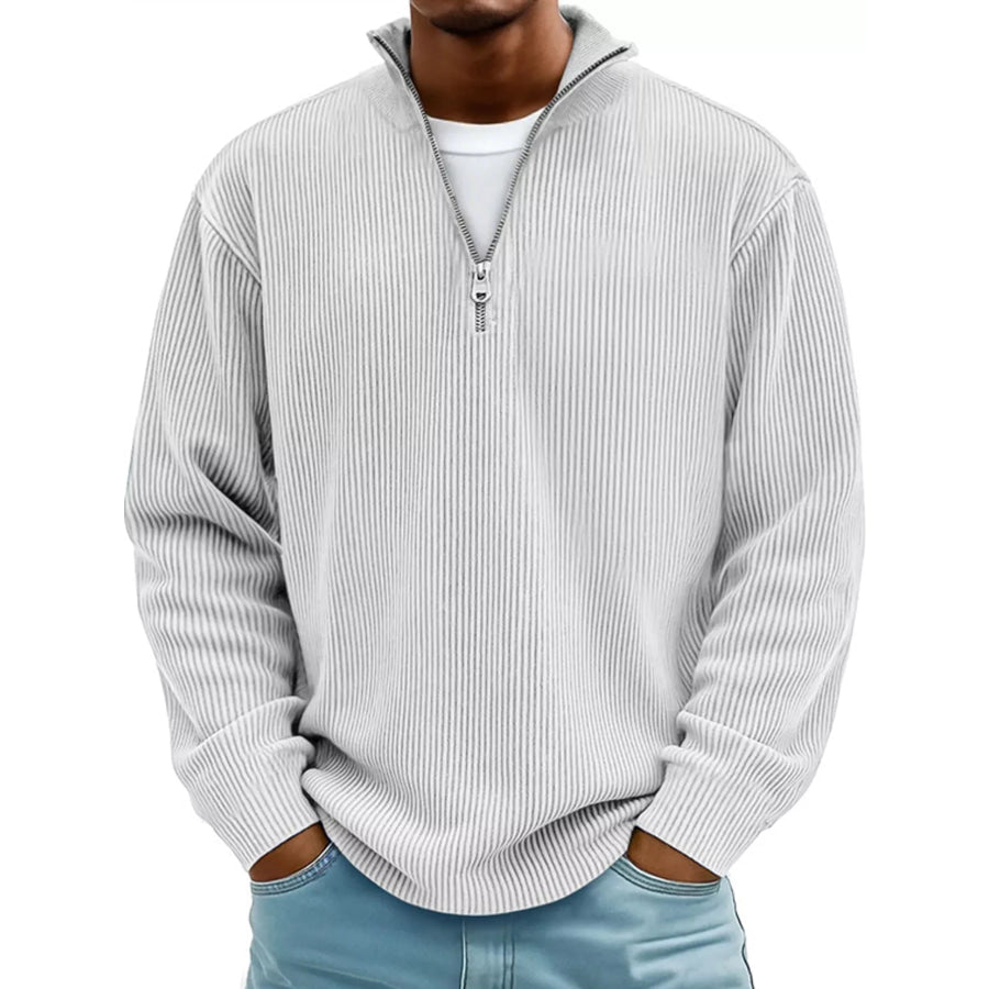 Men’s Full Size Quarter-Zip Long Sleeve Sweatshirt Plus White / S Apparel and Accessories