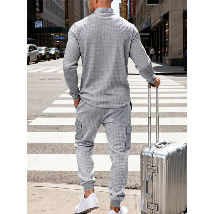 Men’s Full Size Quarter-Zip Top and Cargo Joggers Set Plus Size Apparel and Accessories