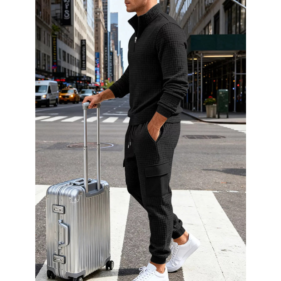 Men’s Full Size Quarter-Zip Top and Cargo Joggers Set Plus Size Apparel and Accessories