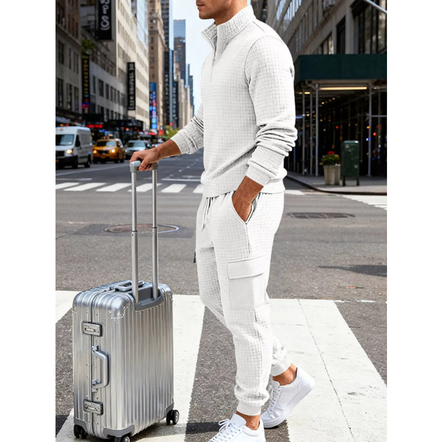 Men’s Full Size Quarter-Zip Top and Cargo Joggers Set Plus Size Apparel and Accessories