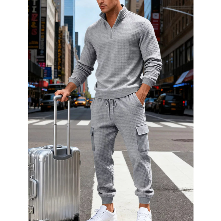 Men’s Full Size Quarter-Zip Top and Cargo Joggers Set Plus Size Apparel and Accessories