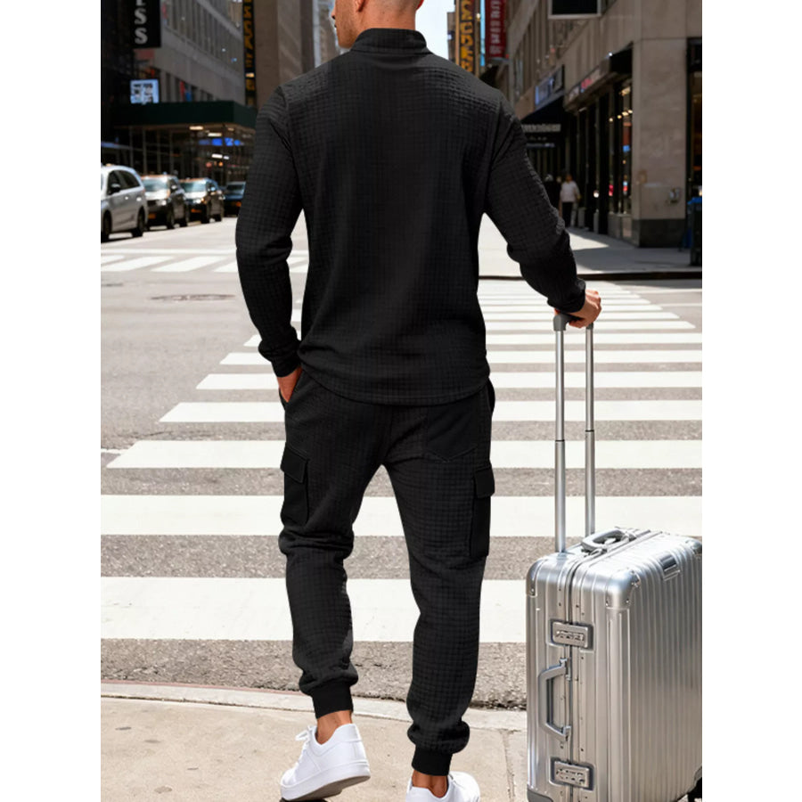 Men’s Full Size Quarter-Zip Top and Cargo Joggers Set Plus Size Apparel and Accessories