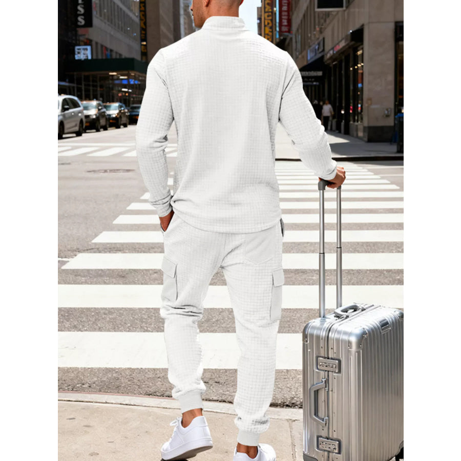Men’s Full Size Quarter-Zip Top and Cargo Joggers Set Plus Size Apparel and Accessories