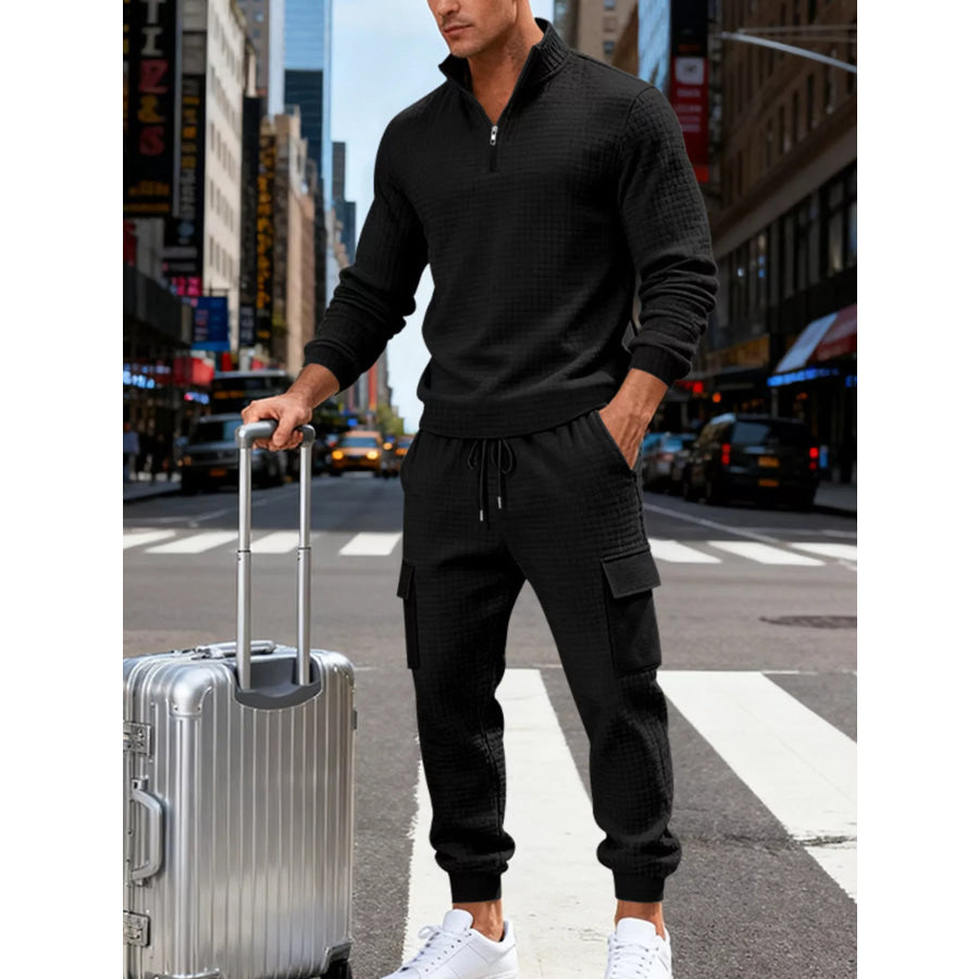 Men’s Full Size Quarter-Zip Top and Cargo Joggers Set Plus Size Apparel and Accessories
