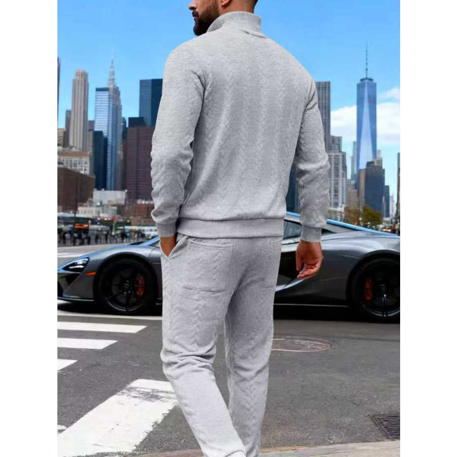 Men’s Full Size Quarter-Zip Top and Pants Set Plus Size Apparel and Accessories
