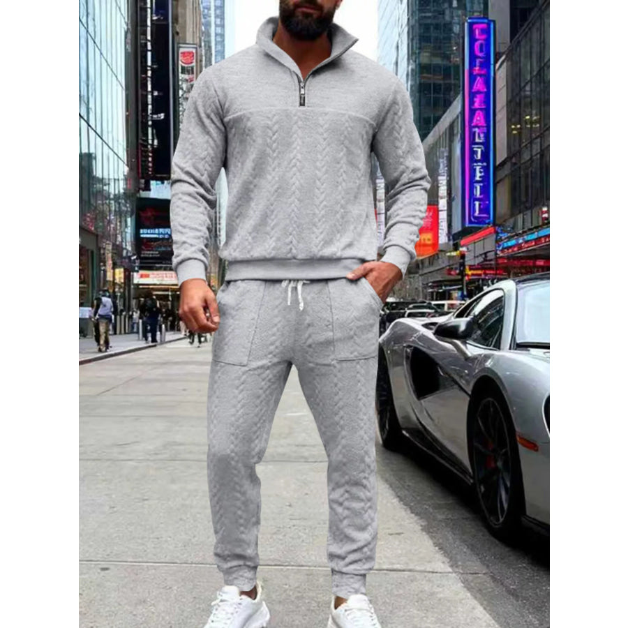Men’s Full Size Quarter-Zip Top and Pants Set Plus Size Apparel and Accessories