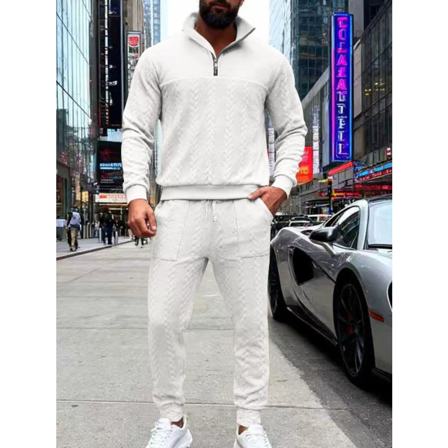 Men’s Full Size Quarter-Zip Top and Pants Set Plus Size Apparel and Accessories