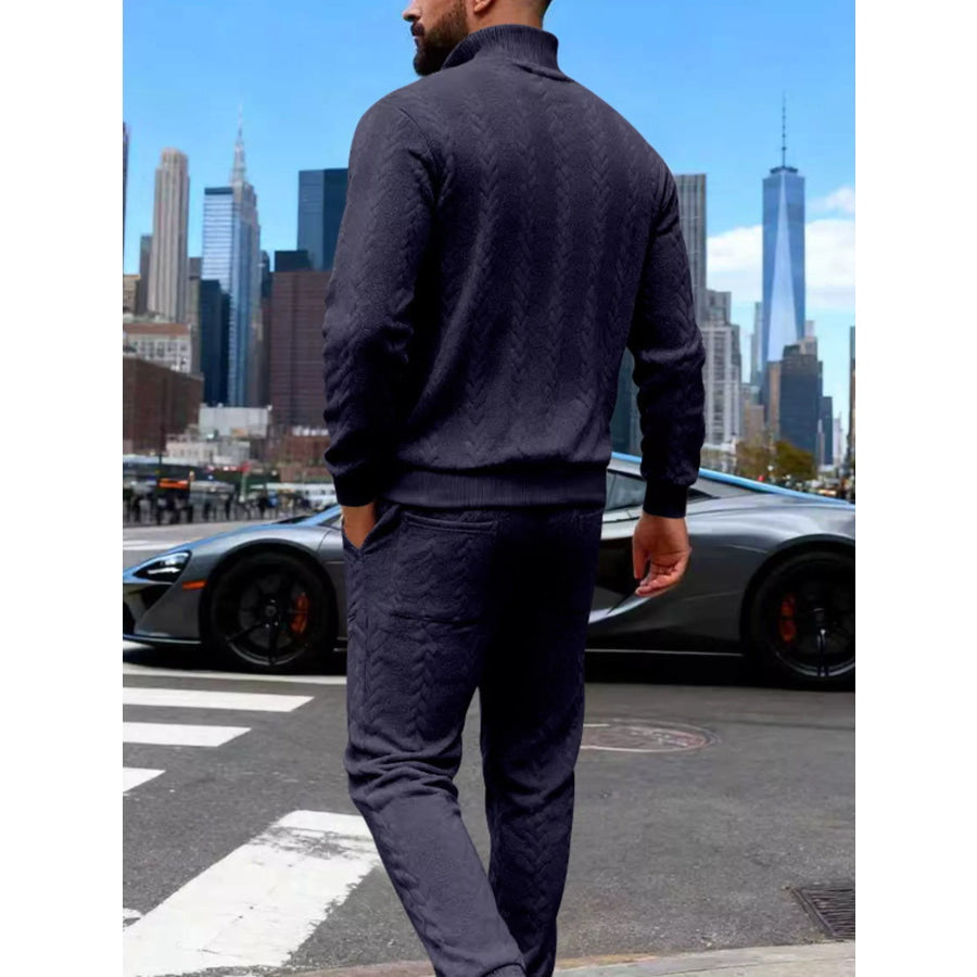 Men’s Full Size Quarter-Zip Top and Pants Set Plus Size Apparel and Accessories