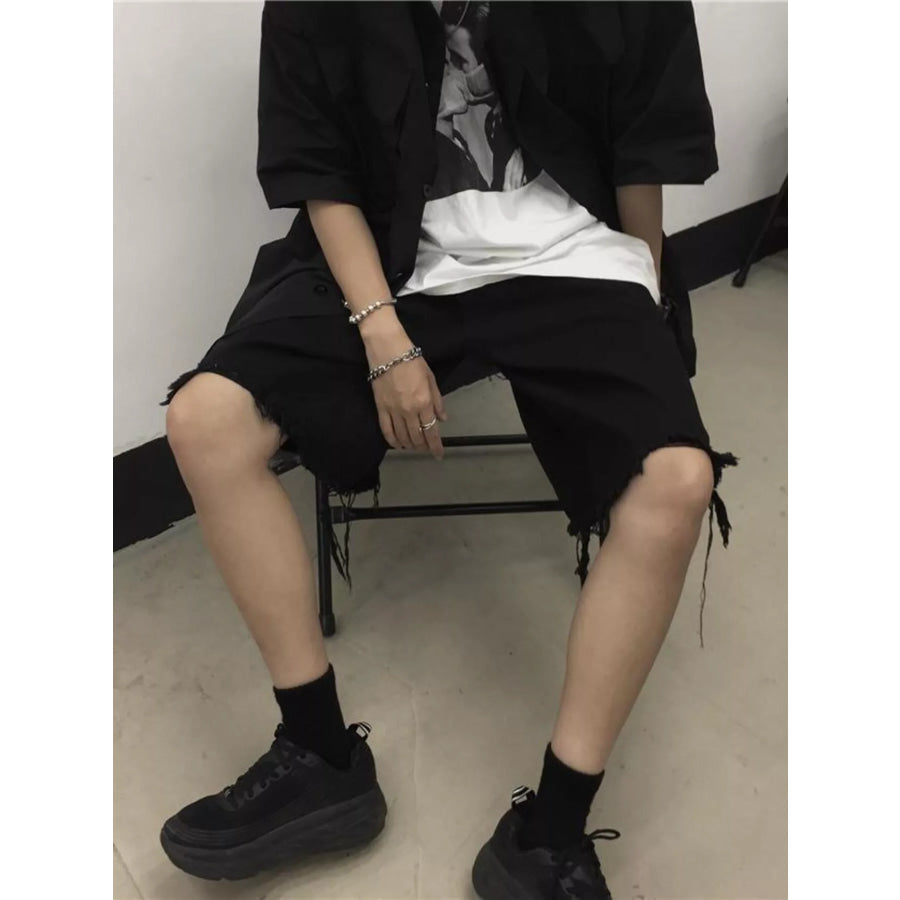 Men’s Full Size Raw Hem Shorts Plus Size Apparel and Accessories