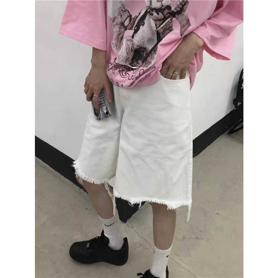 Men’s Full Size Raw Hem Shorts Plus Size White / S Apparel and Accessories