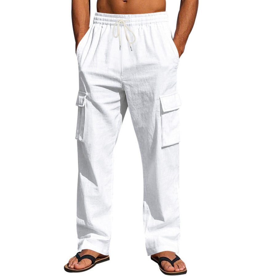 Men’s Full Size Relaxed Fit Cargo Drawstring Pants Plus Size White / S Apparel and Accessories