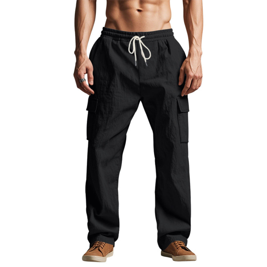 Men’s Full Size Relaxed Fit Cargo Drawstring Pants Plus Size Black / S Apparel and Accessories