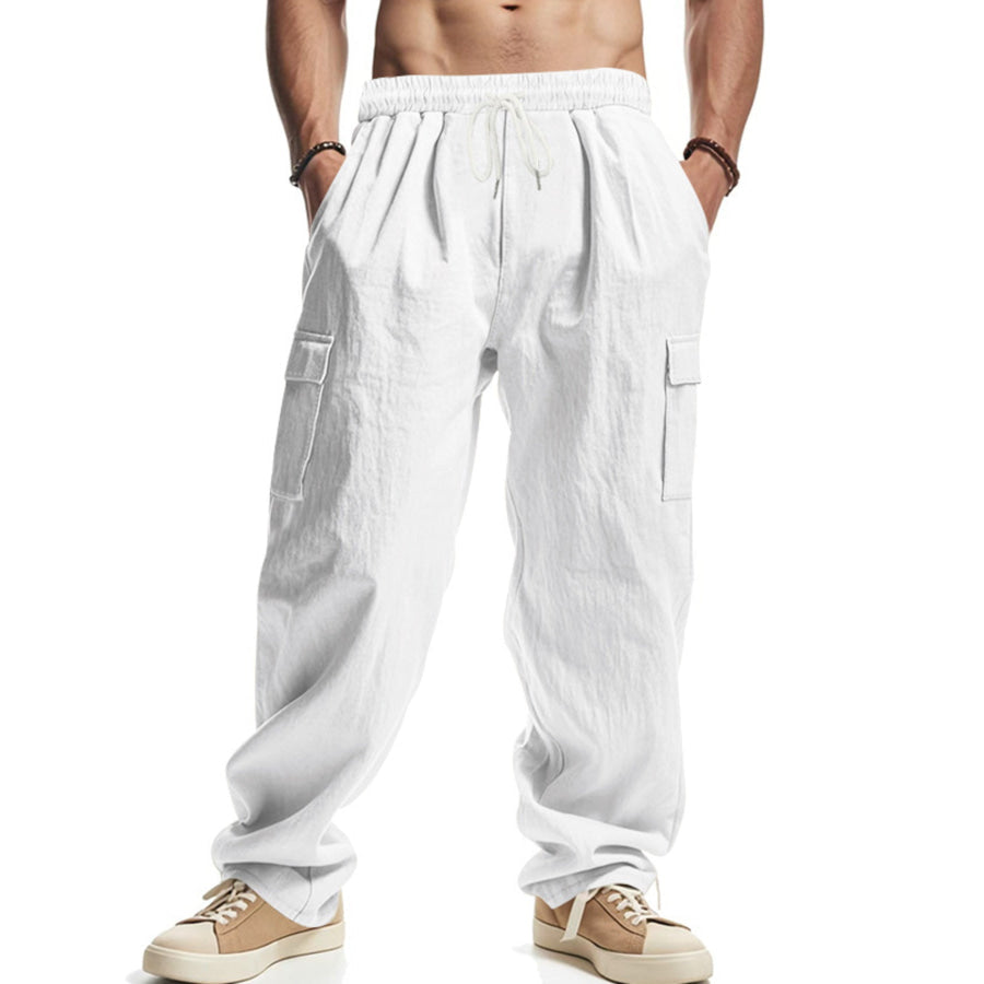 Men’s Full Size Relaxed Fit Cargo Drawstring Pants Plus Size White / S Apparel and Accessories