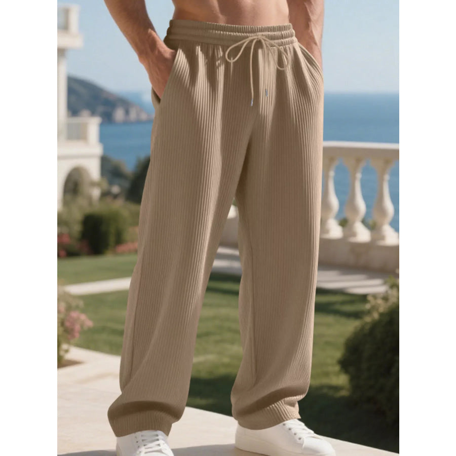 Men’s Full Size Relaxed Fit Drawstring Pants Plus Size Khaki / S Apparel and Accessories