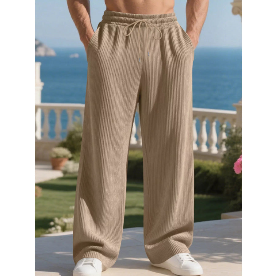 Men’s Full Size Relaxed Fit Drawstring Pants Plus Size Khaki / S Apparel and Accessories