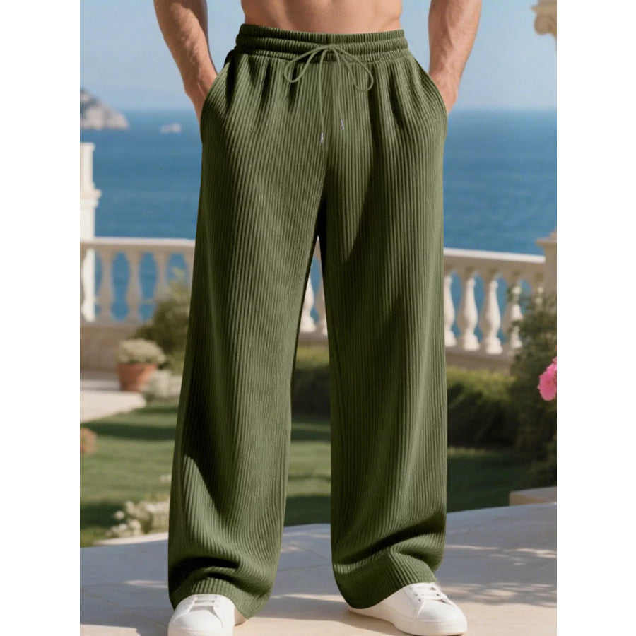 Men’s Full Size Relaxed Fit Drawstring Pants Plus Size Military Green / S Apparel and Accessories