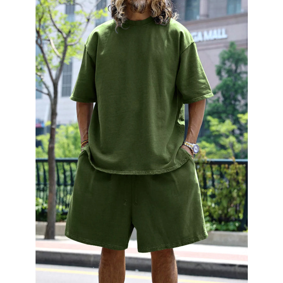 Men’s Full Size Relaxed Fit T-Shirt & Shorts Set Plus Size Army Green / S Apparel and Accessories