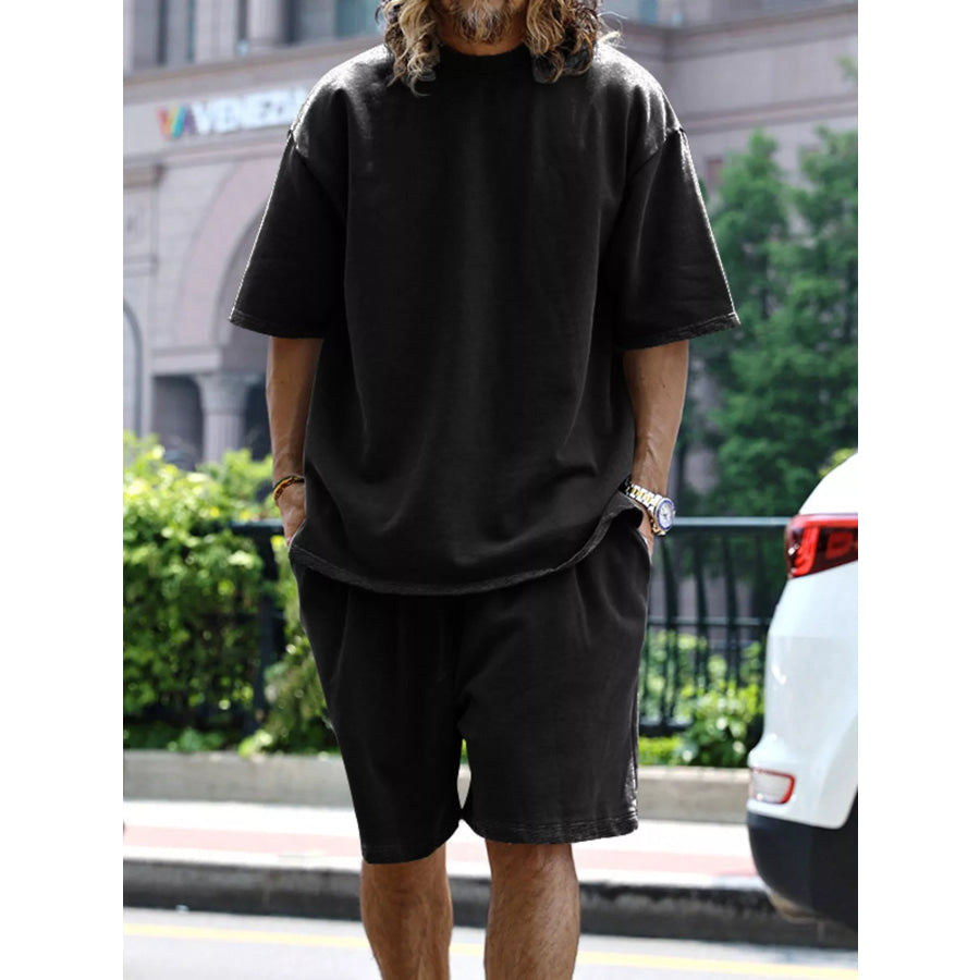 Men’s Full Size Relaxed Fit T-Shirt & Shorts Set Plus Size Black / S Apparel and Accessories
