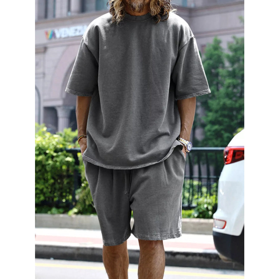 Men’s Full Size Relaxed Fit T-Shirt & Shorts Set Plus Size Dark Gray / S Apparel and Accessories