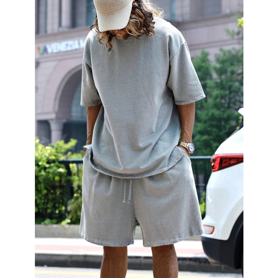 Men’s Full Size Relaxed Fit T-Shirt & Shorts Set Plus Size Light Gray / S Apparel and Accessories