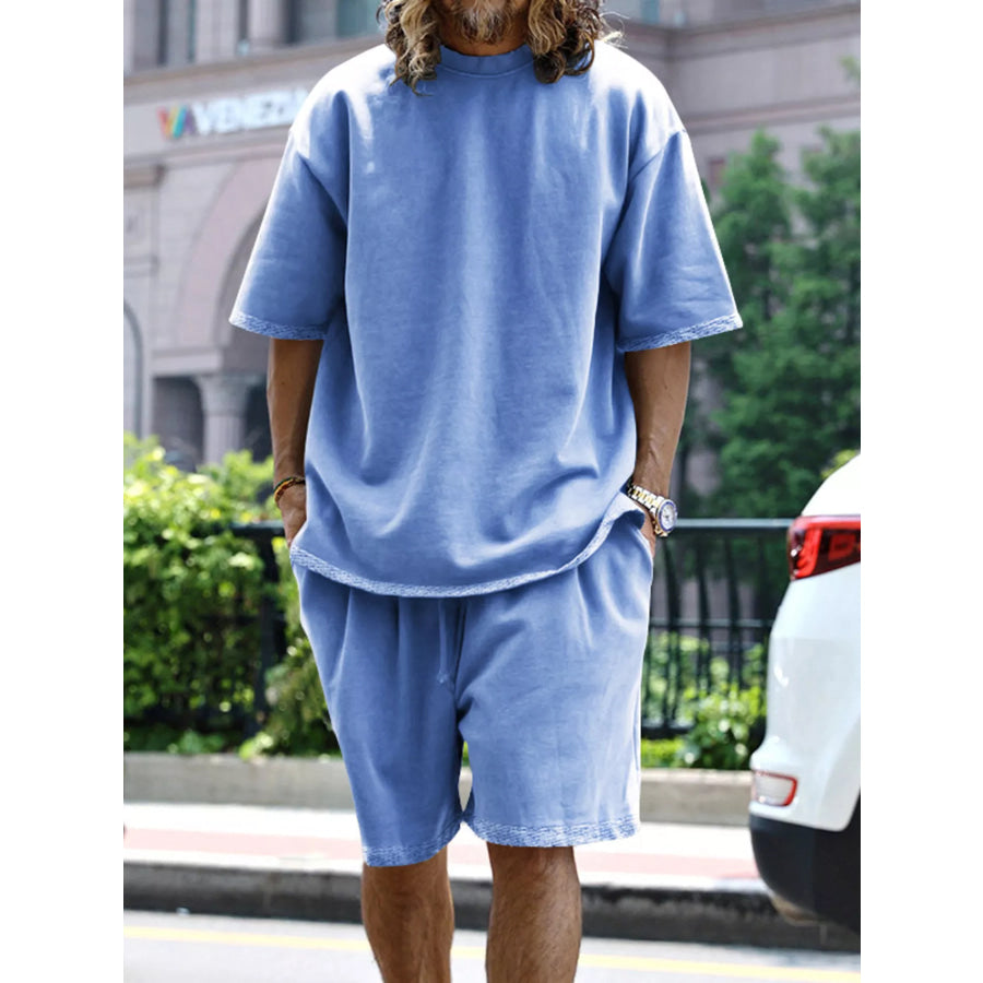 Men’s Full Size Relaxed Fit T-Shirt & Shorts Set Plus Size Sky Blue / S Apparel and Accessories