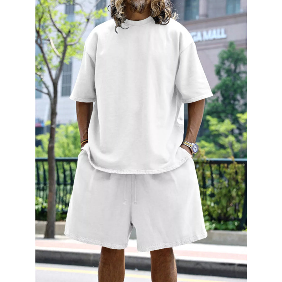 Men’s Full Size Relaxed Fit T-Shirt & Shorts Set Plus Size White / S Apparel and Accessories