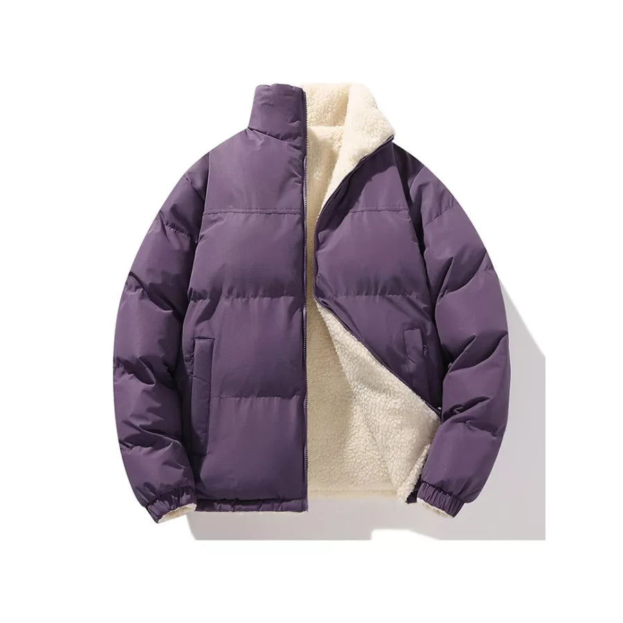Men’s Full Size Reversible Sherpa-Lined Puffer Plus Dark Plum Purple / S Apparel and Accessories
