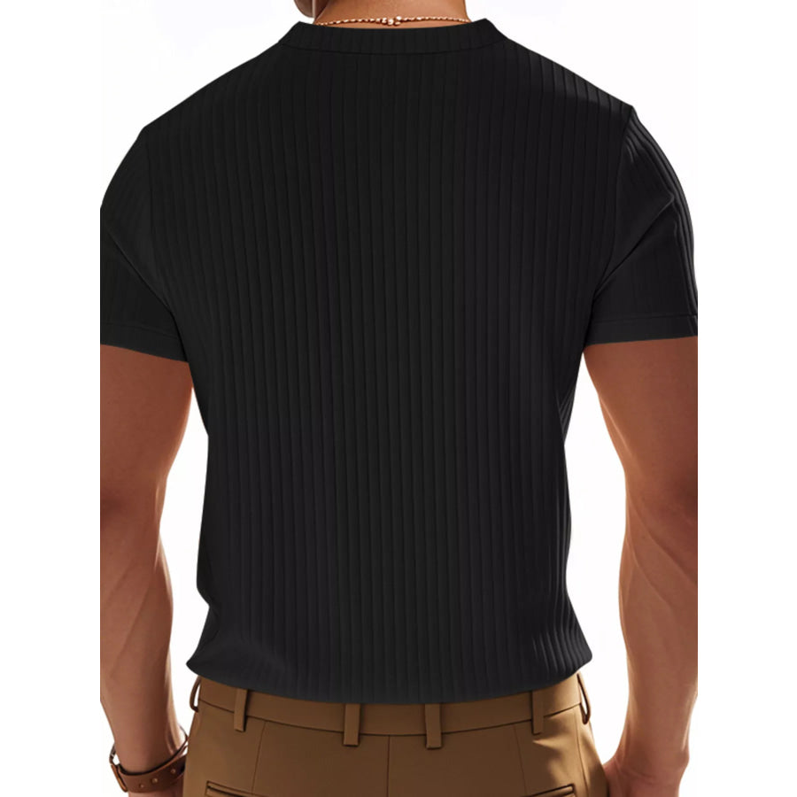 Men’s Full Size Ribbed Button-Down Casual T-Shirt Plus Size Apparel and Accessories