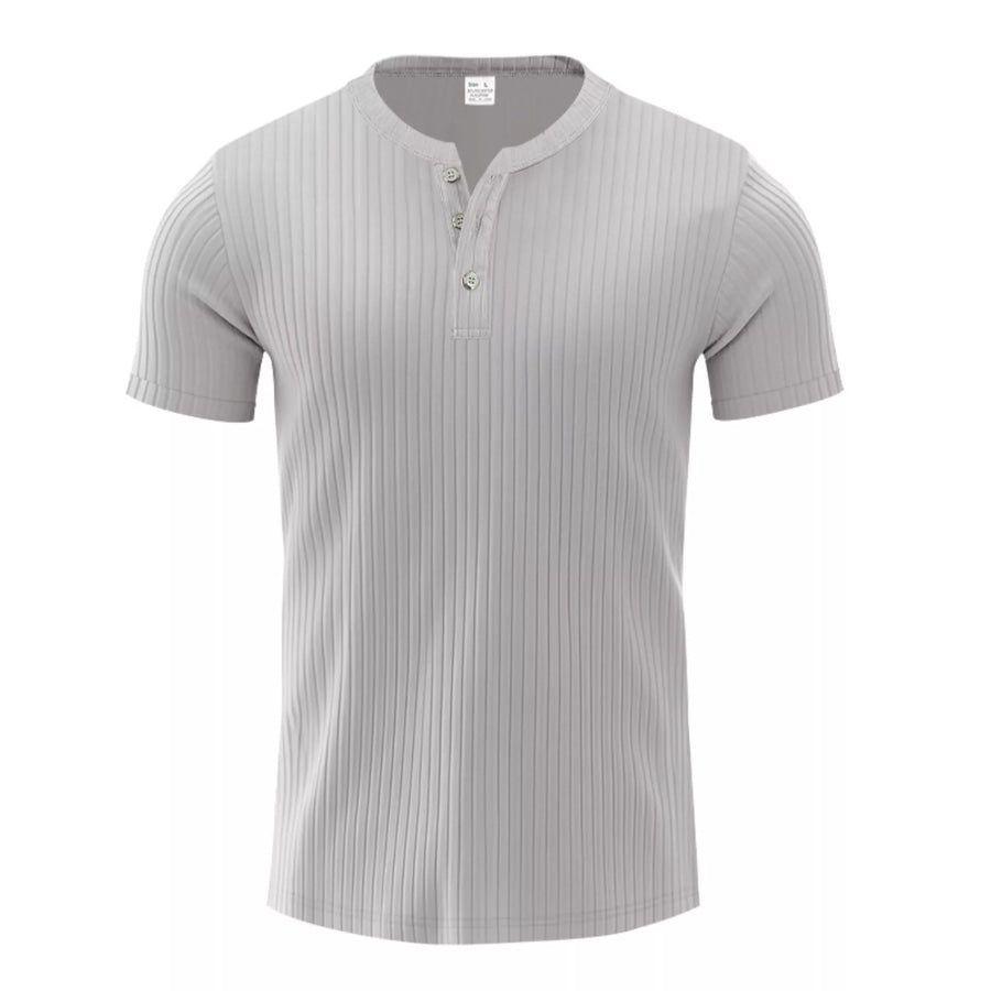 Men’s Full Size Ribbed Button-Down Casual T-Shirt Plus Size Gray / S Apparel and Accessories
