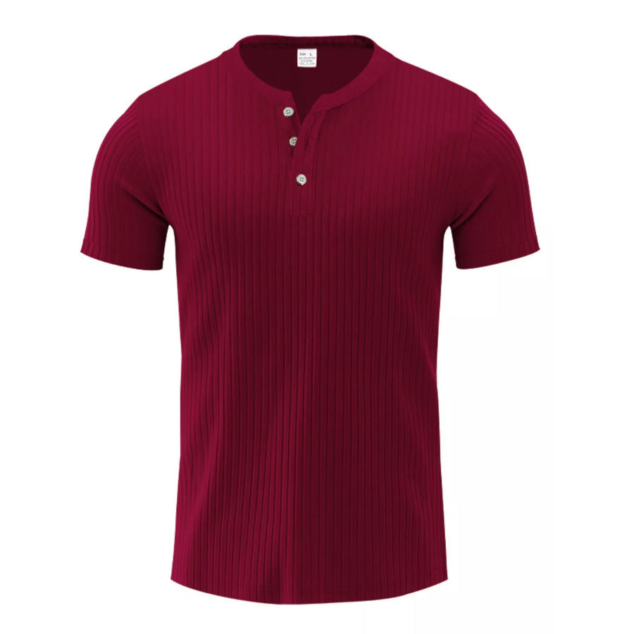 Men’s Full Size Ribbed Button-Down Casual T-Shirt Plus Size Maroon / S Apparel and Accessories