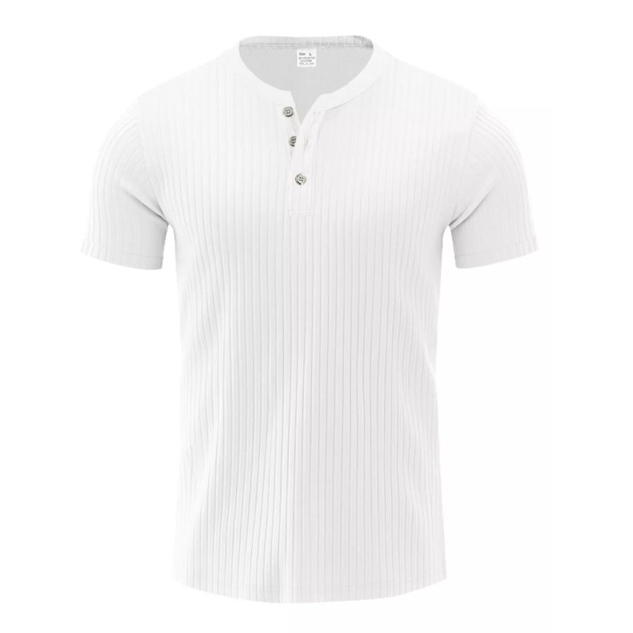 Men’s Full Size Ribbed Button-Down Casual T-Shirt Plus Size White / S Apparel and Accessories