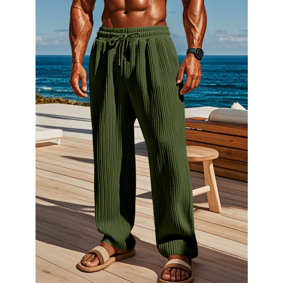 Men’s Full Size Ribbed Knit Wide-Leg Pants Plus Size Apparel and Accessories