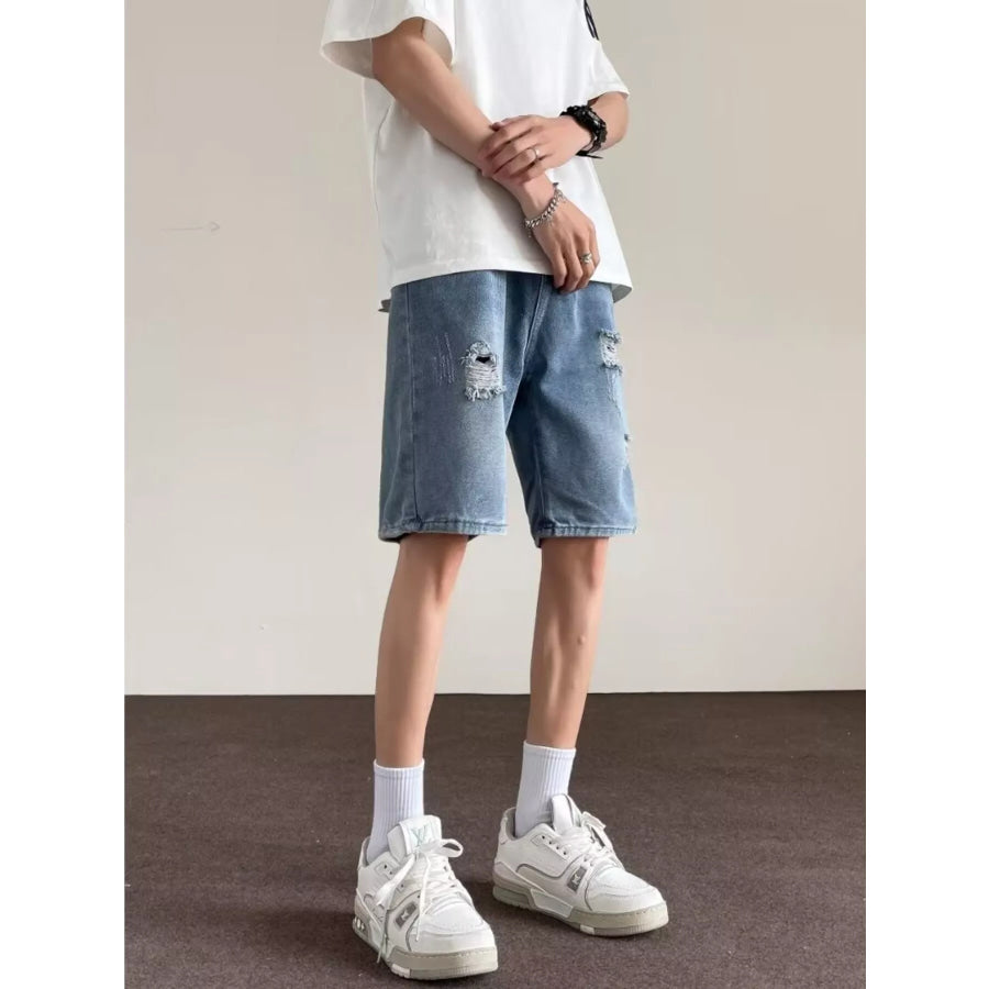 Men’s Full Size Ripped Casual Loose Fit Denim Shorts Plus Size Blue / S Apparel and Accessories