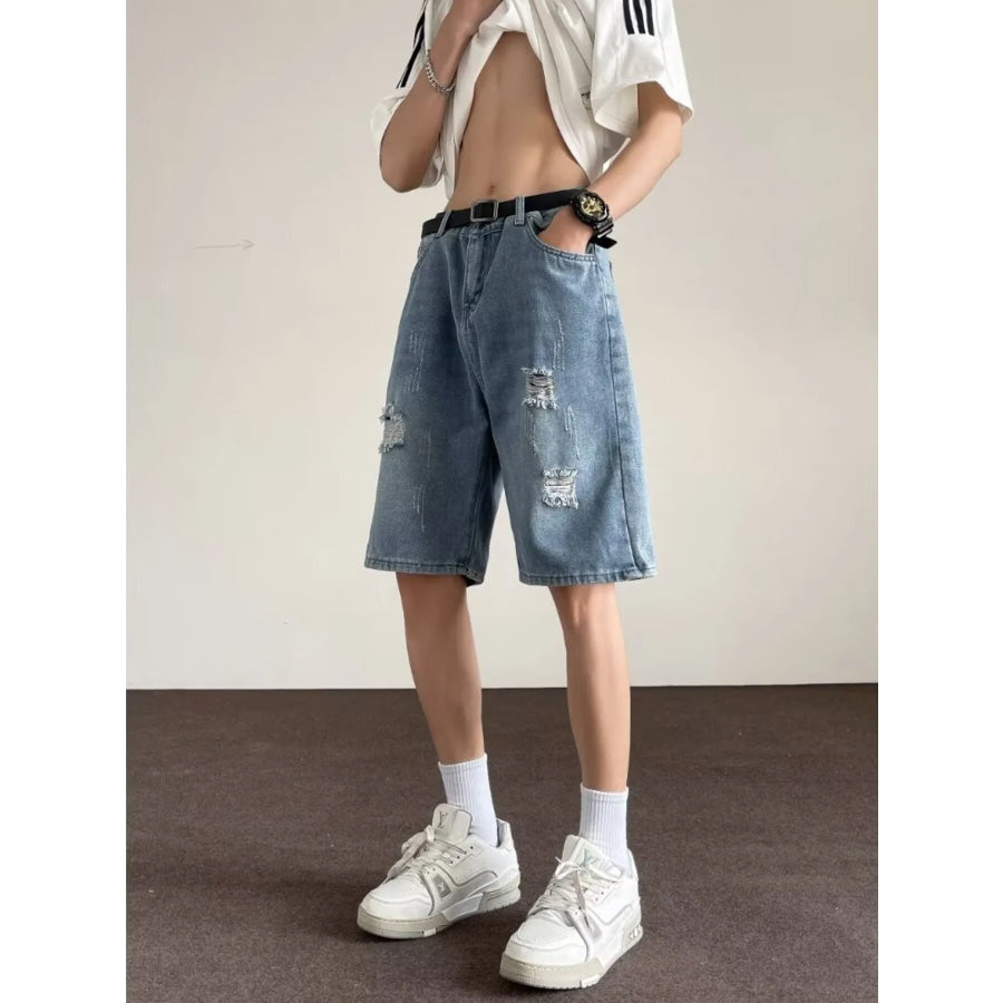 Men’s Full Size Ripped Casual Loose Fit Denim Shorts Plus Size Apparel and Accessories