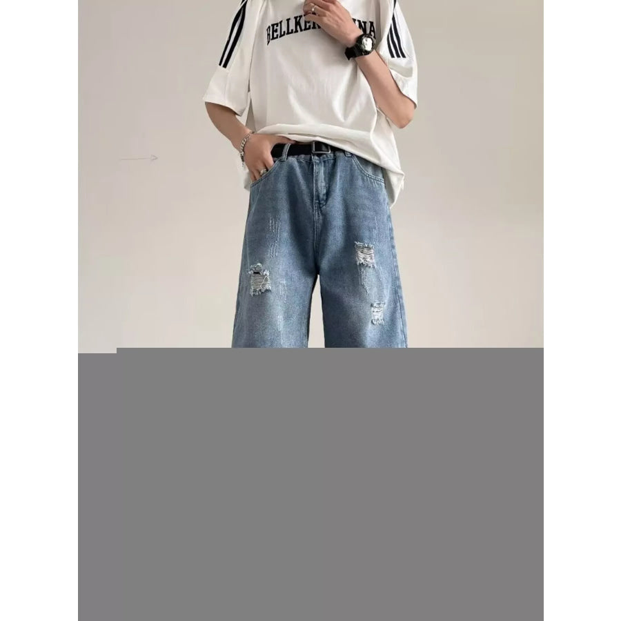 Men’s Full Size Ripped Casual Loose Fit Denim Shorts Plus Size Blue / S Apparel and Accessories