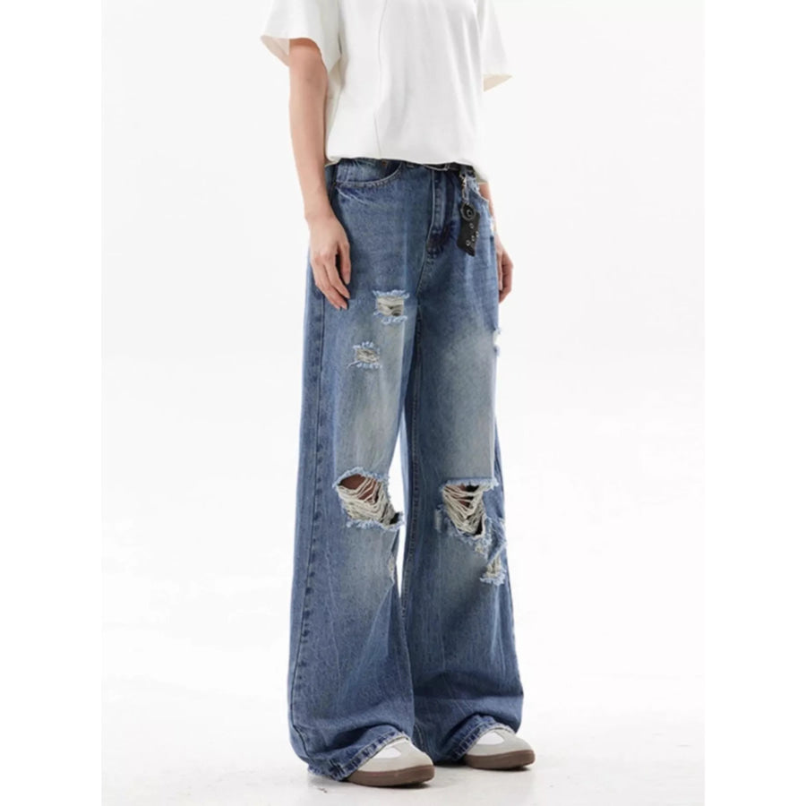 Men’s Full Size Ripped Wide Leg Jeans Plus Size Apparel and Accessories