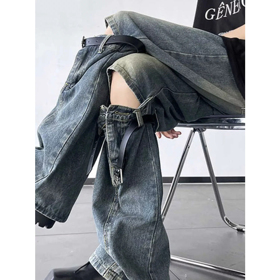 Men’s Full Size Ripped Wide Leg Jeans Plus Size Apparel and Accessories