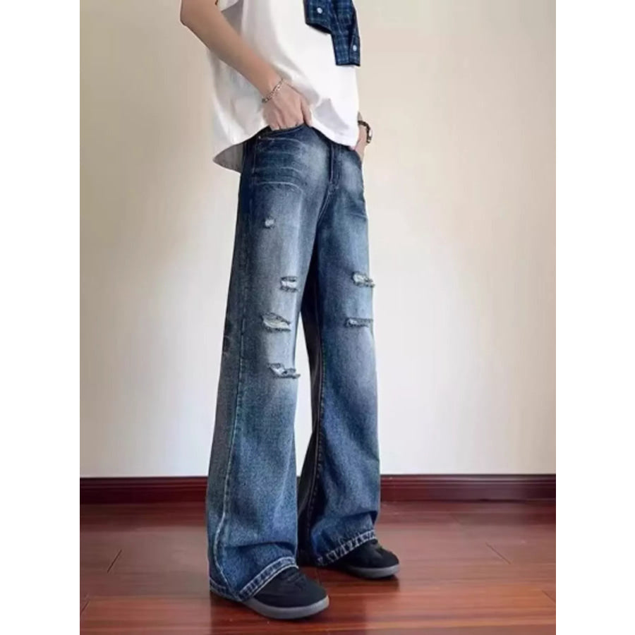 Men’s Full Size Ripped Wide Leg Jeans Plus Size Apparel and Accessories