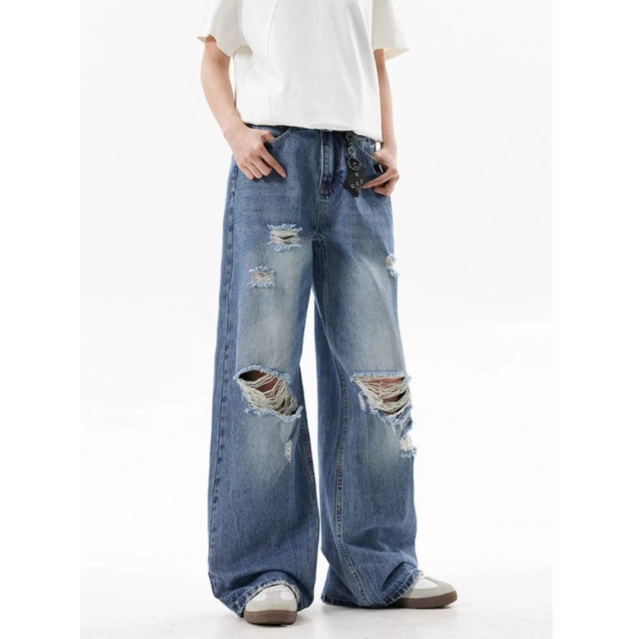 Men’s Full Size Ripped Wide Leg Jeans Plus Size Apparel and Accessories