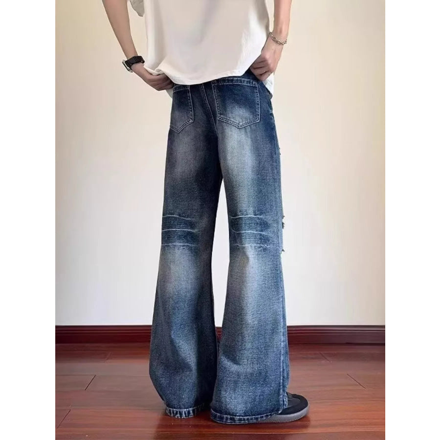Men’s Full Size Ripped Wide Leg Jeans Plus Size Apparel and Accessories