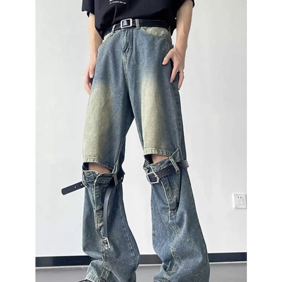 Men’s Full Size Ripped Wide Leg Jeans Plus Size Apparel and Accessories