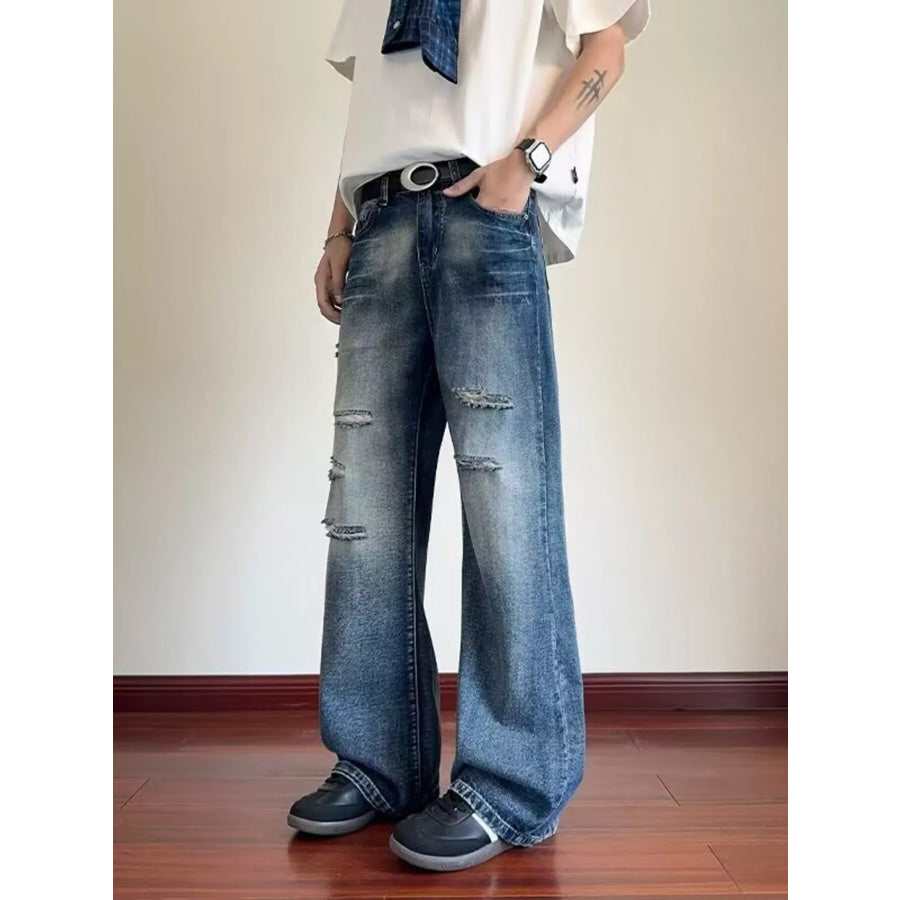 Men’s Full Size Ripped Wide Leg Jeans Plus Size Apparel and Accessories