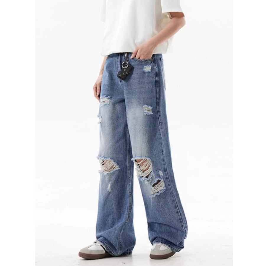 Men’s Full Size Ripped Wide Leg Jeans Plus Size Apparel and Accessories