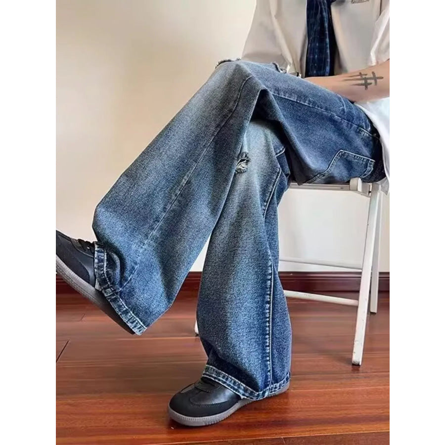 Men’s Full Size Ripped Wide Leg Jeans Plus Size Apparel and Accessories