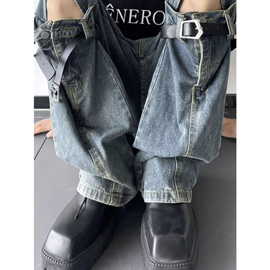 Men’s Full Size Ripped Wide Leg Jeans Plus Size Apparel and Accessories