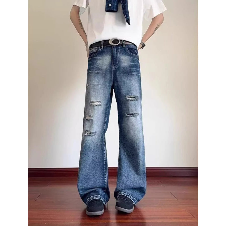 Men’s Full Size Ripped Wide Leg Jeans Plus Size Blue / S Apparel and Accessories